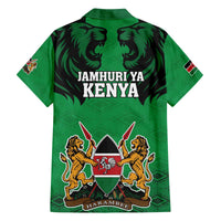 Kenya National Heroes Day Family Matching Off The Shoulder Long Sleeve Dress and Hawaiian Shirt Mashujaa With Lion Head And Coat Of Arms - Wonder Print Shop