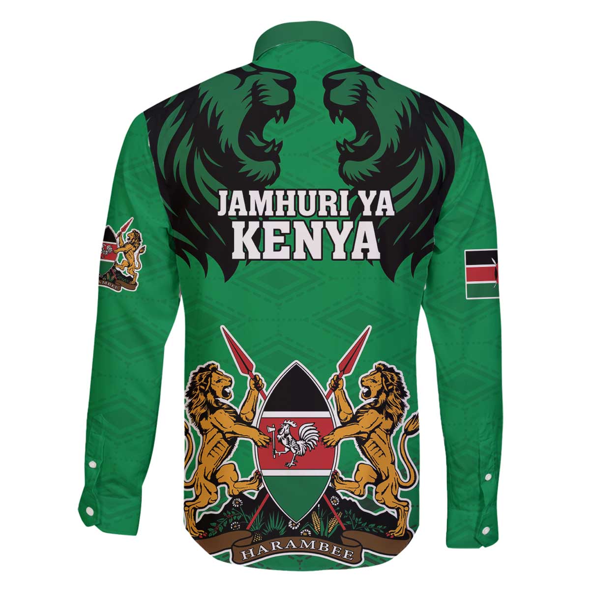 Kenya National Heroes Day Family Matching Off The Shoulder Long Sleeve Dress and Hawaiian Shirt Mashujaa With Lion Head And Coat Of Arms - Wonder Print Shop
