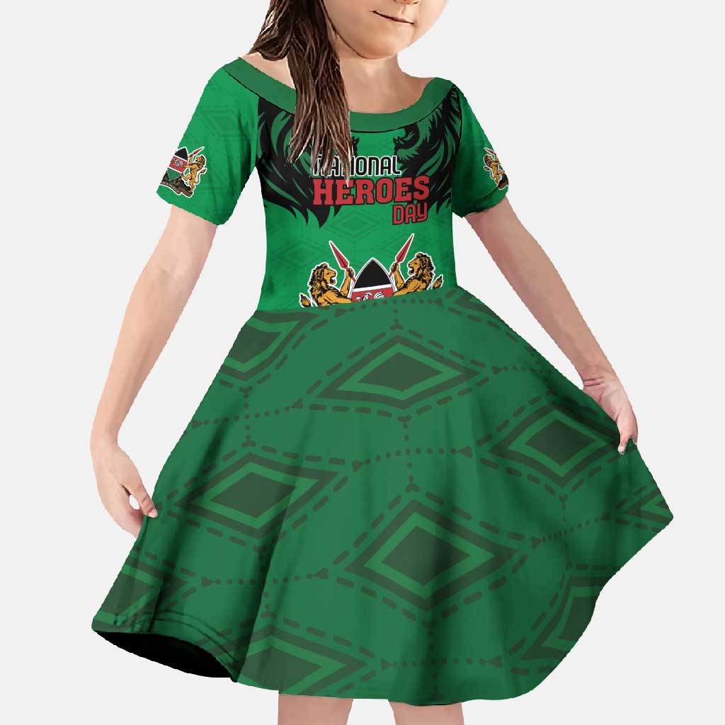 Kenya National Heroes Day Family Matching Off Shoulder Maxi Dress and Hawaiian Shirt Mashujaa With Lion Head And Coat Of Arms - Wonder Print Shop