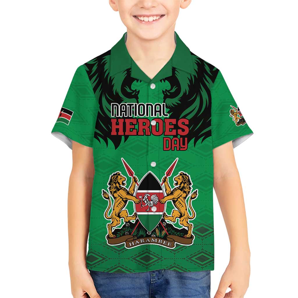Kenya National Heroes Day Family Matching Off Shoulder Maxi Dress and Hawaiian Shirt Mashujaa With Lion Head And Coat Of Arms - Wonder Print Shop