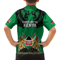 Kenya National Heroes Day Family Matching Off Shoulder Short Dress and Hawaiian Shirt Mashujaa With Lion Head And Coat Of Arms - Wonder Print Shop