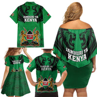 Kenya National Heroes Day Family Matching Off Shoulder Short Dress and Hawaiian Shirt Mashujaa With Lion Head And Coat Of Arms - Wonder Print Shop
