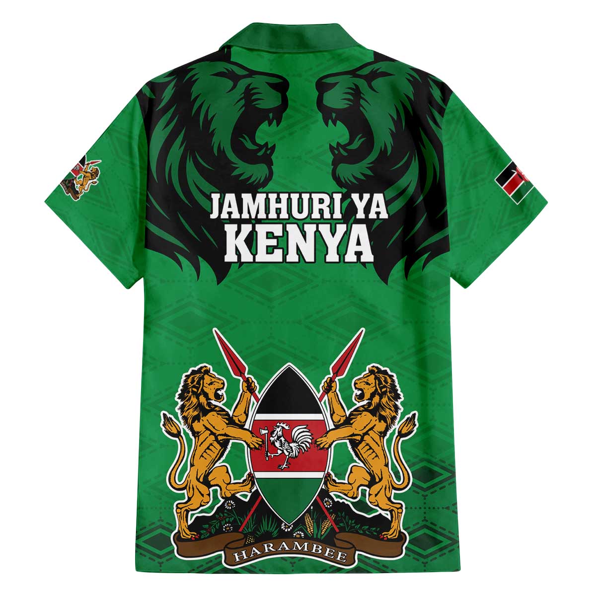 Kenya National Heroes Day Family Matching Off Shoulder Short Dress and Hawaiian Shirt Mashujaa With Lion Head And Coat Of Arms - Wonder Print Shop