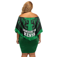 Kenya National Heroes Day Family Matching Off Shoulder Short Dress and Hawaiian Shirt Mashujaa With Lion Head And Coat Of Arms - Wonder Print Shop