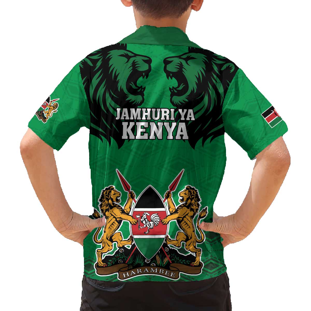 Kenya National Heroes Day Family Matching Puletasi and Hawaiian Shirt Mashujaa With Lion Head And Coat Of Arms - Wonder Print Shop