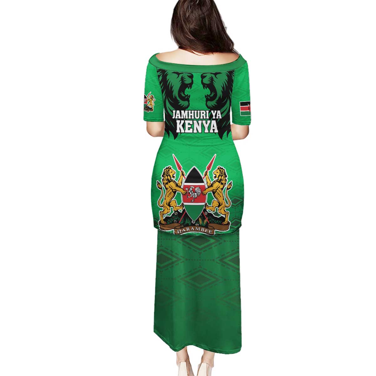 Kenya National Heroes Day Family Matching Puletasi and Hawaiian Shirt Mashujaa With Lion Head And Coat Of Arms - Wonder Print Shop