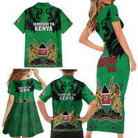 Kenya National Heroes Day Family Matching Short Sleeve Bodycon Dress and Hawaiian Shirt Mashujaa With Lion Head And Coat Of Arms - Wonder Print Shop