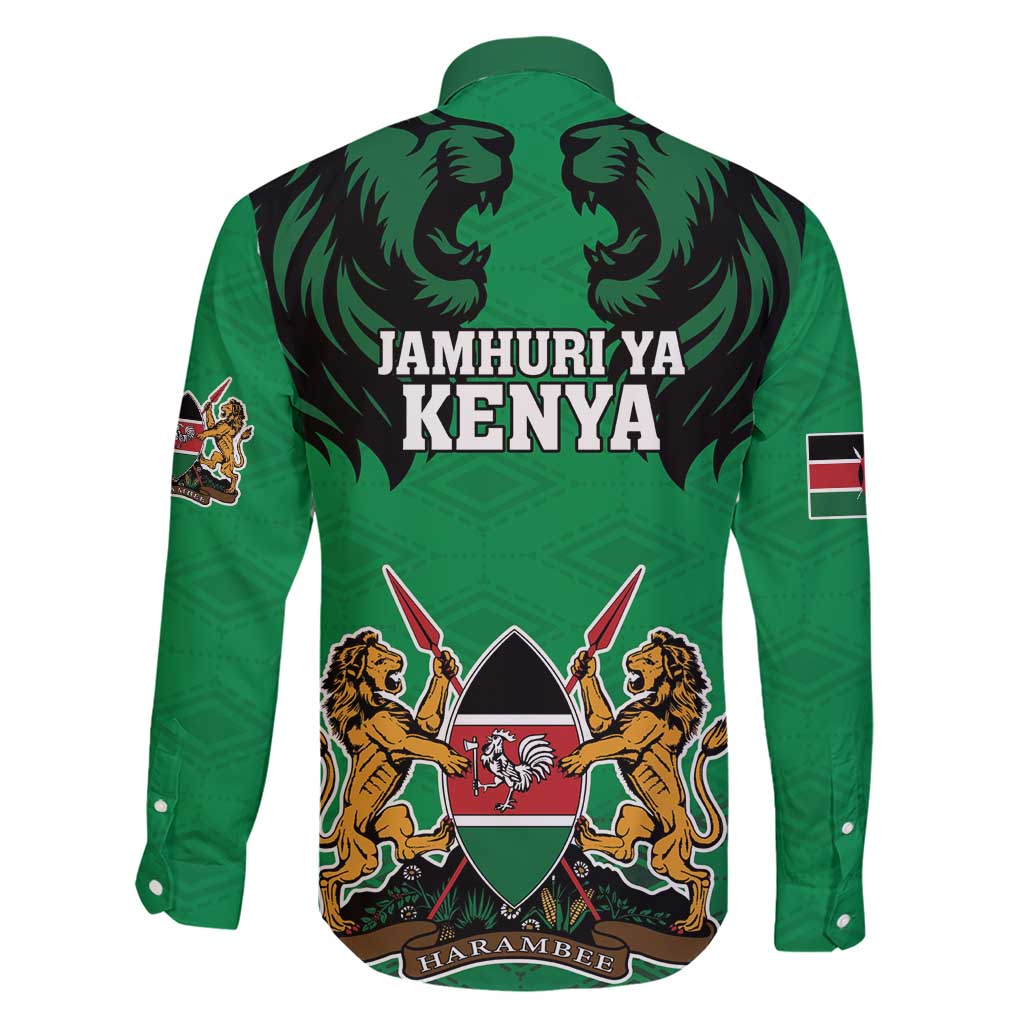 Kenya National Heroes Day Family Matching Short Sleeve Bodycon Dress and Hawaiian Shirt Mashujaa With Lion Head And Coat Of Arms - Wonder Print Shop