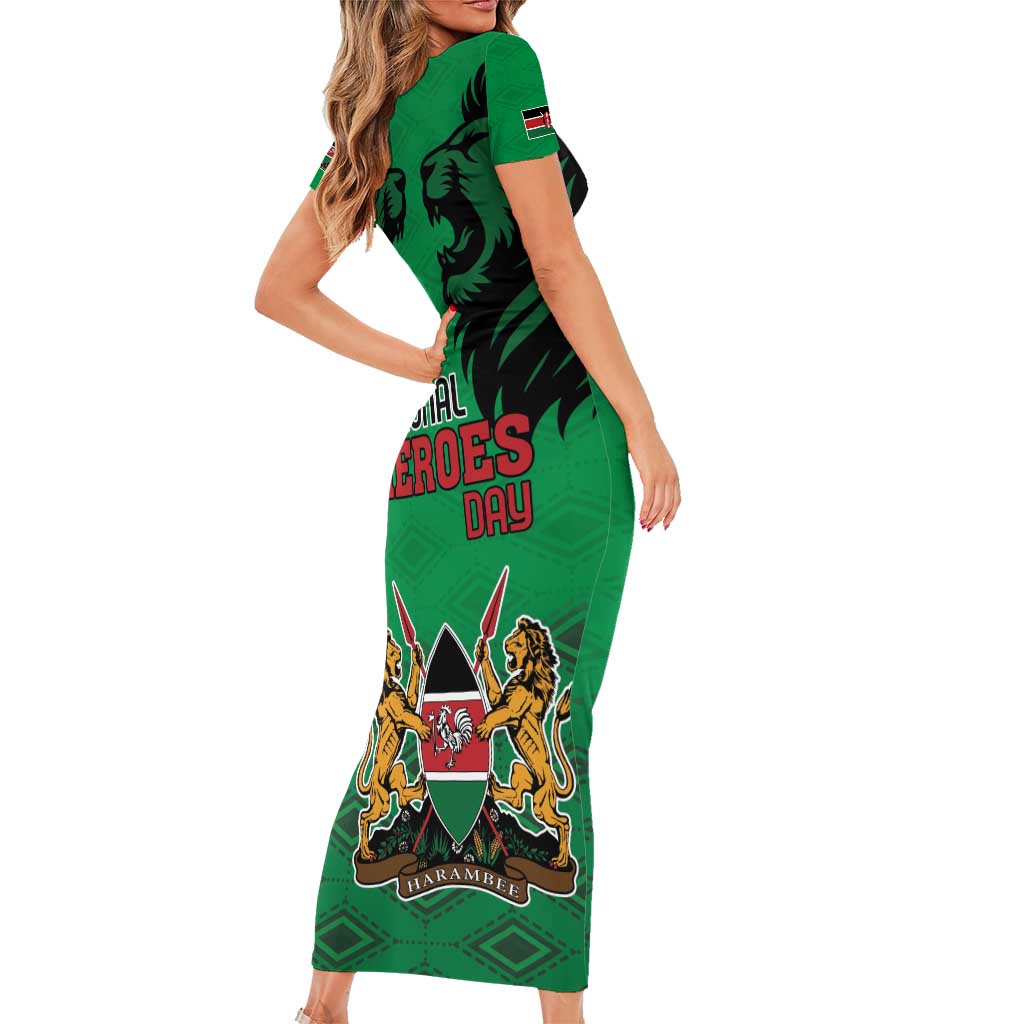 Kenya National Heroes Day Family Matching Short Sleeve Bodycon Dress and Hawaiian Shirt Mashujaa With Lion Head And Coat Of Arms - Wonder Print Shop