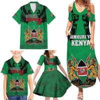 Kenya National Heroes Day Family Matching Summer Maxi Dress and Hawaiian Shirt Mashujaa With Lion Head And Coat Of Arms - Wonder Print Shop