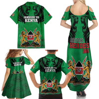 Kenya National Heroes Day Family Matching Summer Maxi Dress and Hawaiian Shirt Mashujaa With Lion Head And Coat Of Arms - Wonder Print Shop