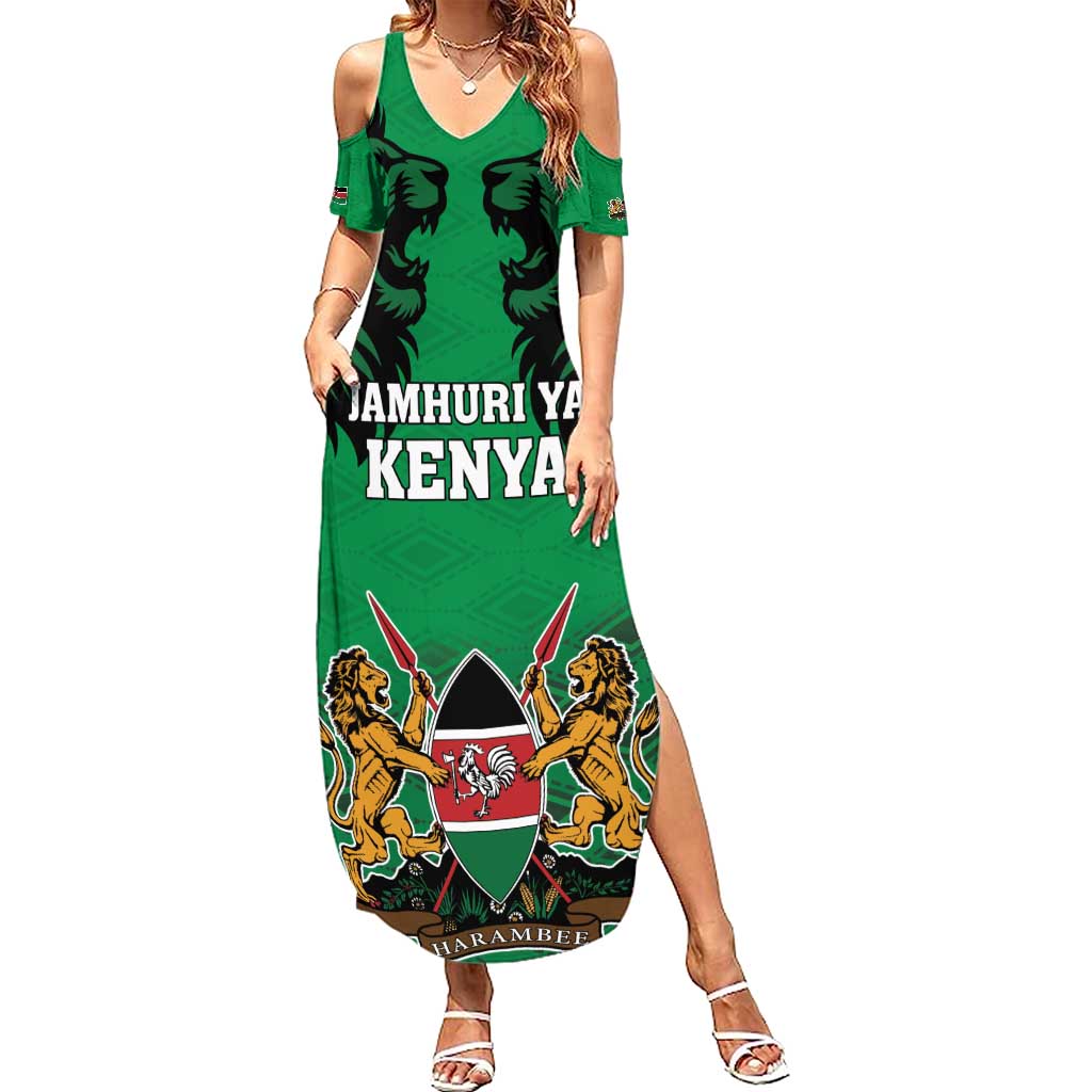 Kenya National Heroes Day Family Matching Summer Maxi Dress and Hawaiian Shirt Mashujaa With Lion Head And Coat Of Arms - Wonder Print Shop