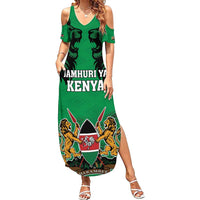 Kenya National Heroes Day Family Matching Summer Maxi Dress and Hawaiian Shirt Mashujaa With Lion Head And Coat Of Arms - Wonder Print Shop