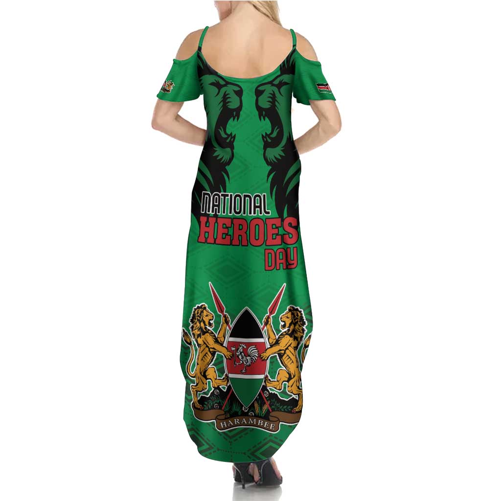 Kenya National Heroes Day Family Matching Summer Maxi Dress and Hawaiian Shirt Mashujaa With Lion Head And Coat Of Arms - Wonder Print Shop