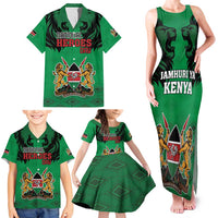 Kenya National Heroes Day Family Matching Tank Maxi Dress and Hawaiian Shirt Mashujaa With Lion Head And Coat Of Arms - Wonder Print Shop
