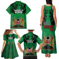 Kenya National Heroes Day Family Matching Tank Maxi Dress and Hawaiian Shirt Mashujaa With Lion Head And Coat Of Arms - Wonder Print Shop