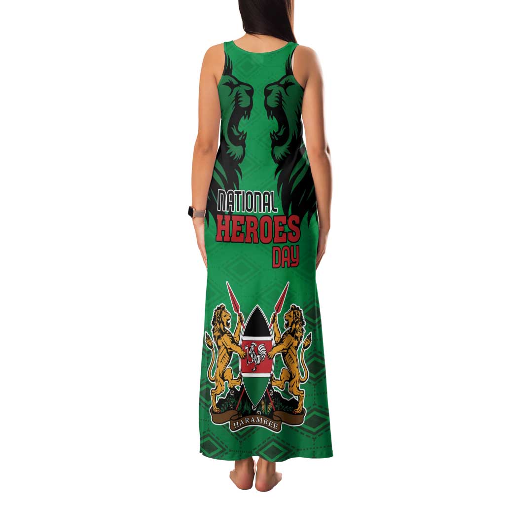 Kenya National Heroes Day Family Matching Tank Maxi Dress and Hawaiian Shirt Mashujaa With Lion Head And Coat Of Arms - Wonder Print Shop
