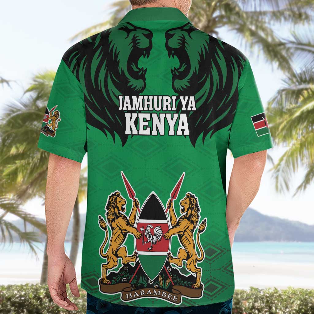Kenya National Heroes Day Hawaiian Shirt Mashujaa With Lion Head And Coat Of Arms - Wonder Print Shop