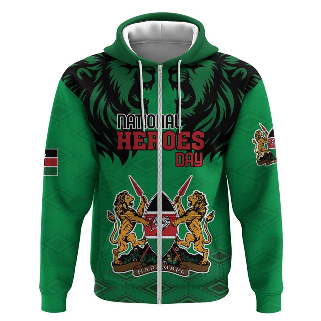 Kenya National Heroes Day Hoodie Mashujaa With Lion Head And Coat Of Arms - Wonder Print Shop