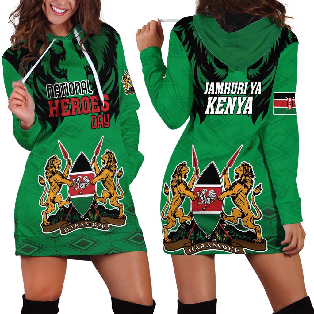 Kenya National Heroes Day Hoodie Dress Mashujaa With Lion Head And Coat Of Arms - Wonder Print Shop