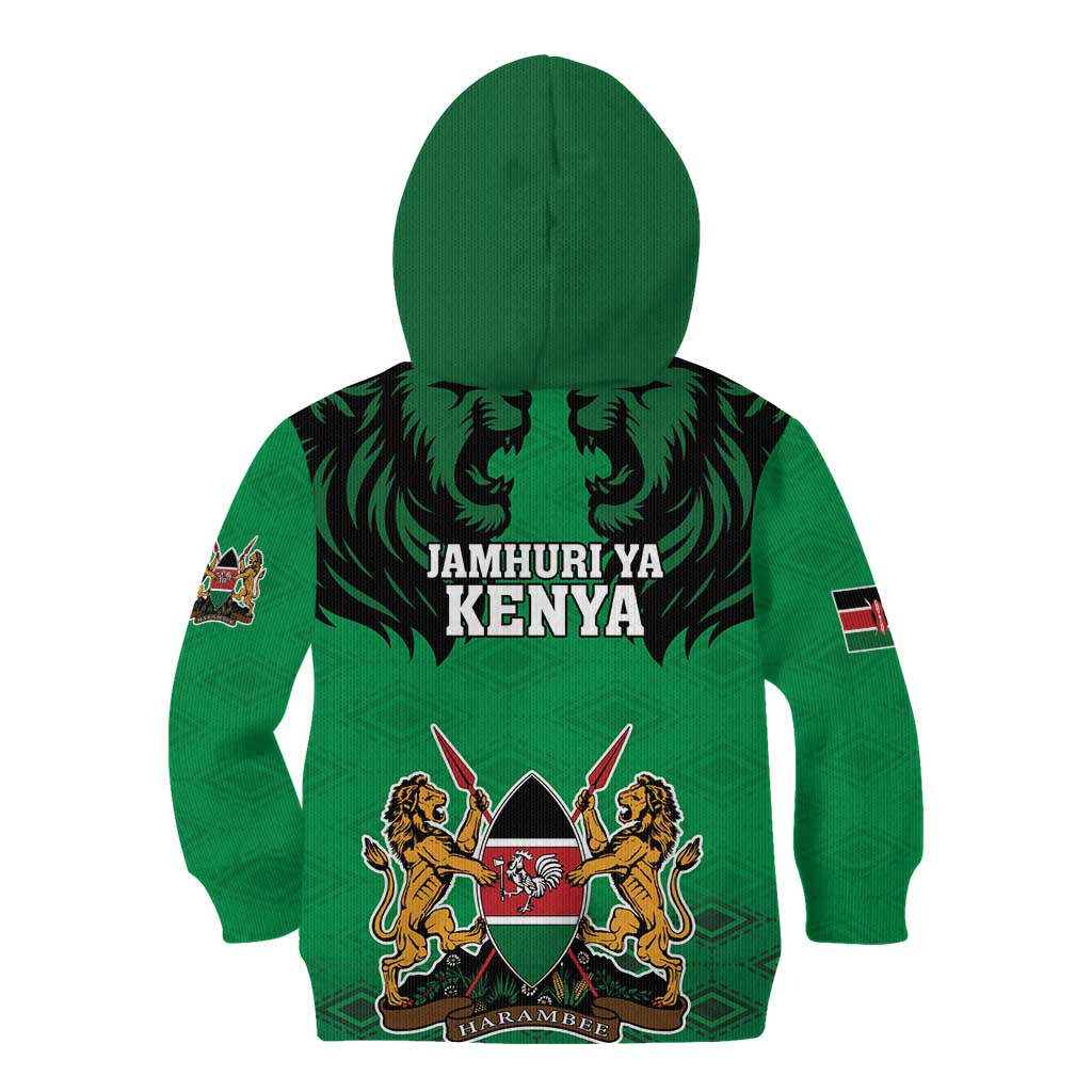 Kenya National Heroes Day Kid Hoodie Mashujaa With Lion Head And Coat Of Arms - Wonder Print Shop
