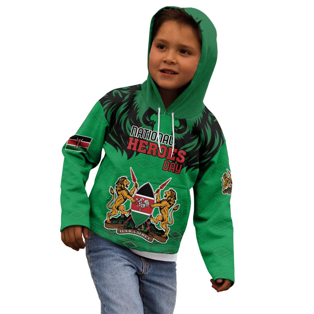 Kenya National Heroes Day Kid Hoodie Mashujaa With Lion Head And Coat Of Arms - Wonder Print Shop
