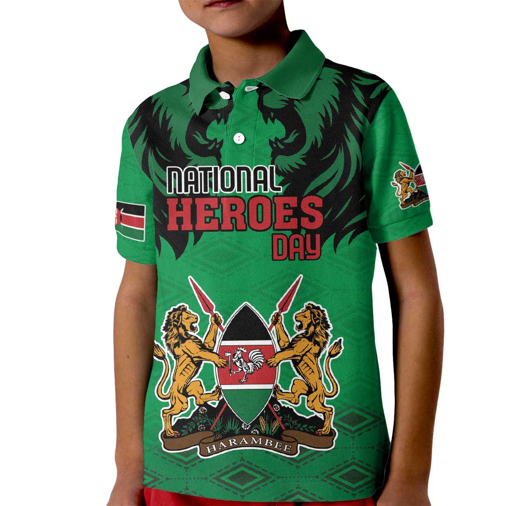 Kenya National Heroes Day Kid Polo Shirt Mashujaa With Lion Head And Coat Of Arms - Wonder Print Shop