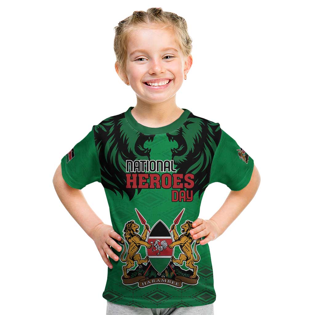 Kenya National Heroes Day Kid T Shirt Mashujaa With Lion Head And Coat Of Arms - Wonder Print Shop
