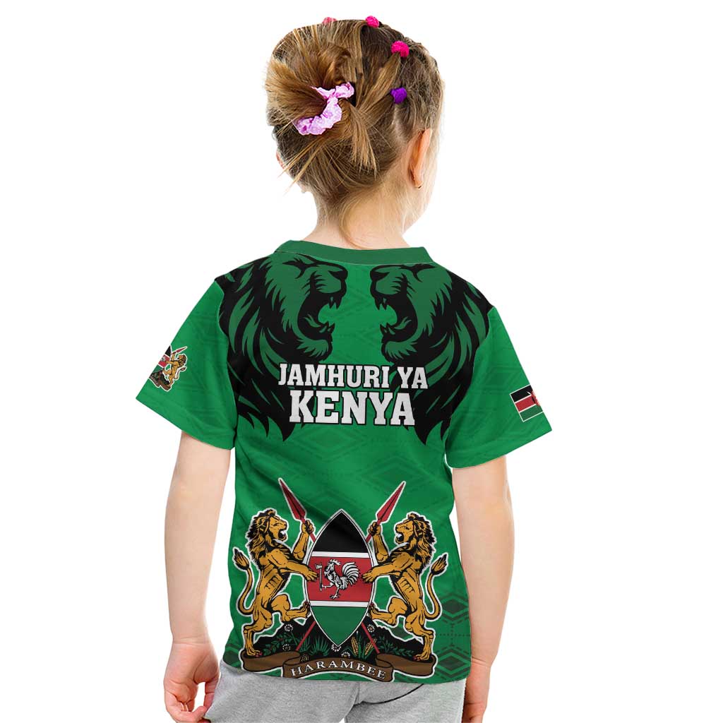 Kenya National Heroes Day Kid T Shirt Mashujaa With Lion Head And Coat Of Arms - Wonder Print Shop