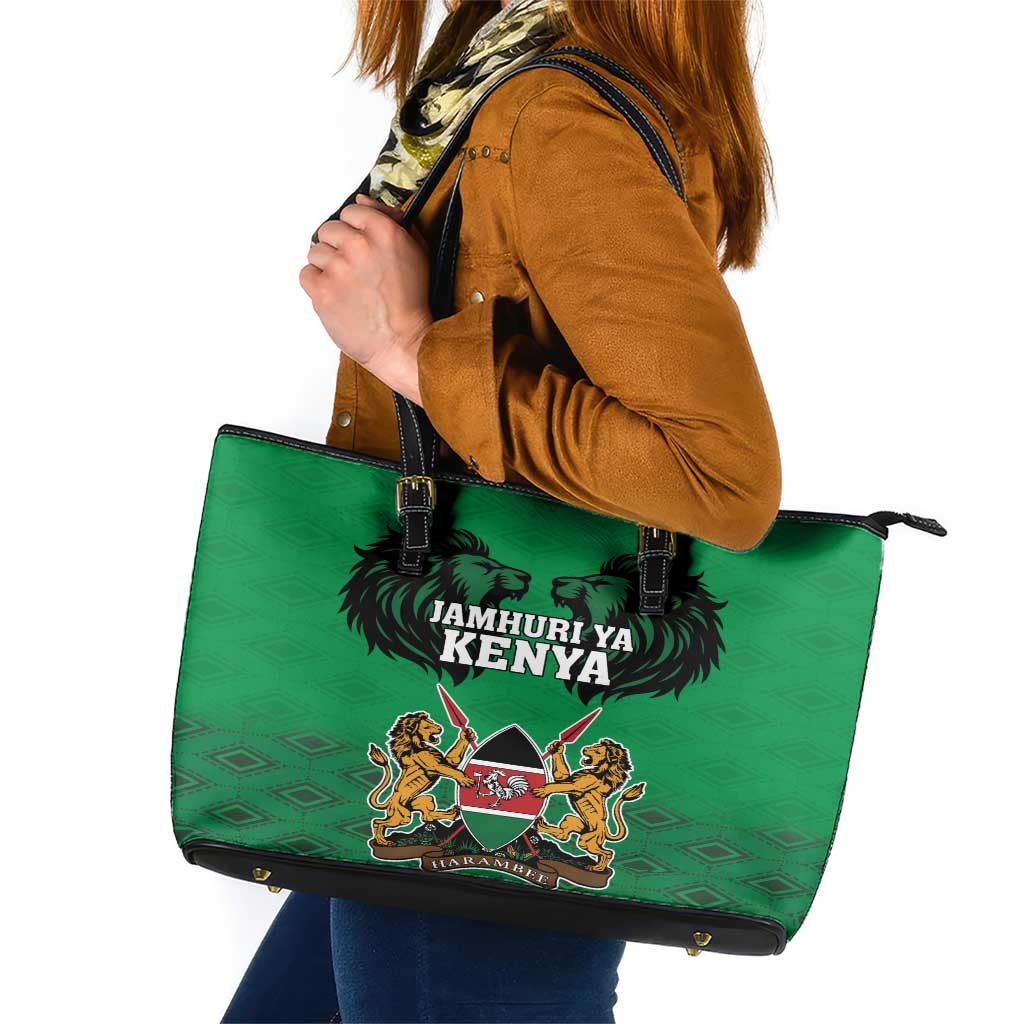 Kenya National Heroes Day Leather Tote Bag Mashujaa With Lion Head And Coat Of Arms - Wonder Print Shop