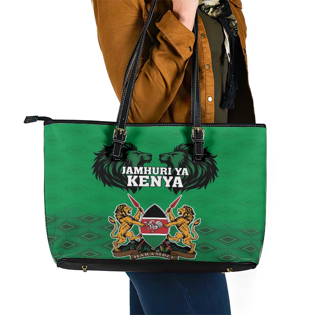 Kenya National Heroes Day Leather Tote Bag Mashujaa With Lion Head And Coat Of Arms - Wonder Print Shop