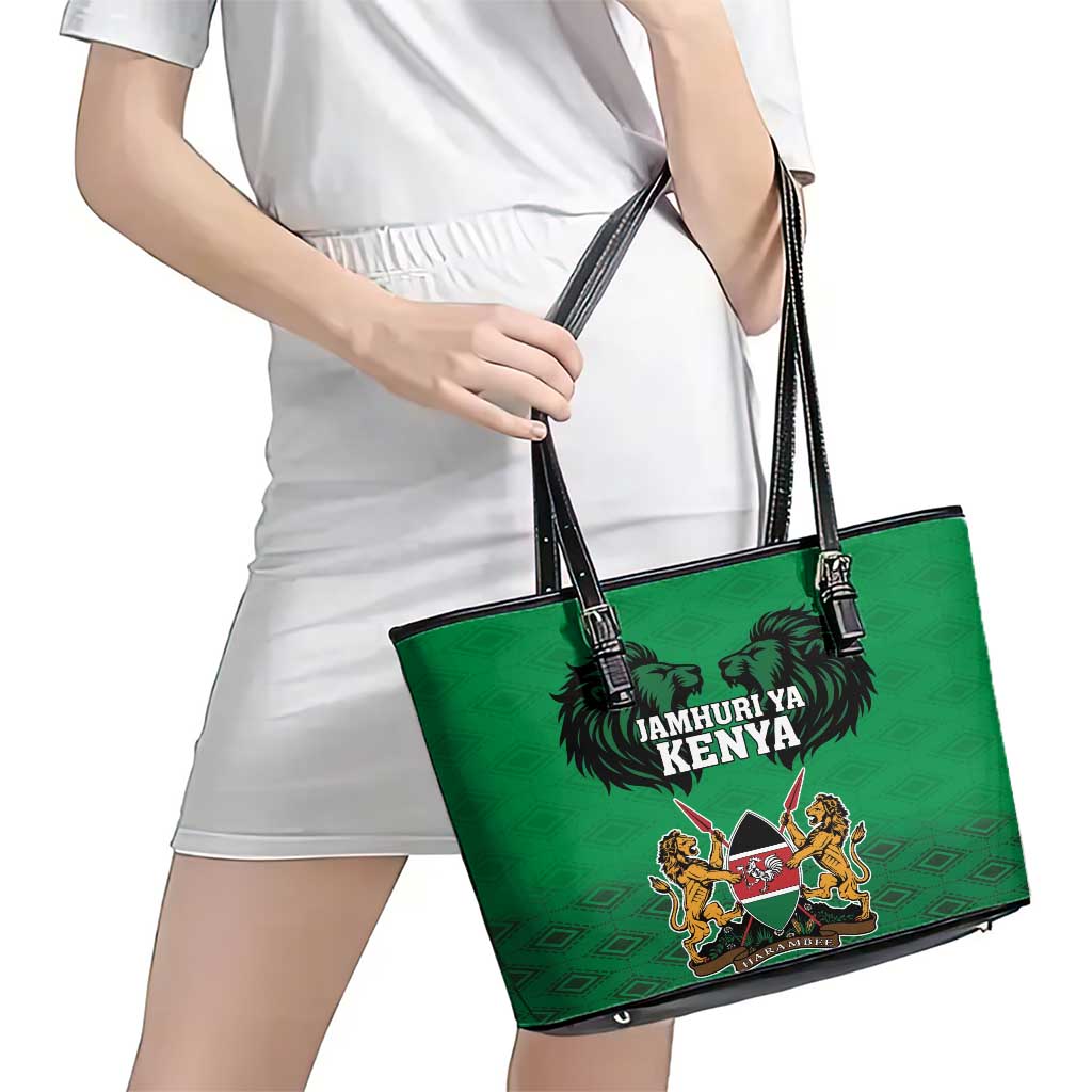 Kenya National Heroes Day Leather Tote Bag Mashujaa With Lion Head And Coat Of Arms - Wonder Print Shop