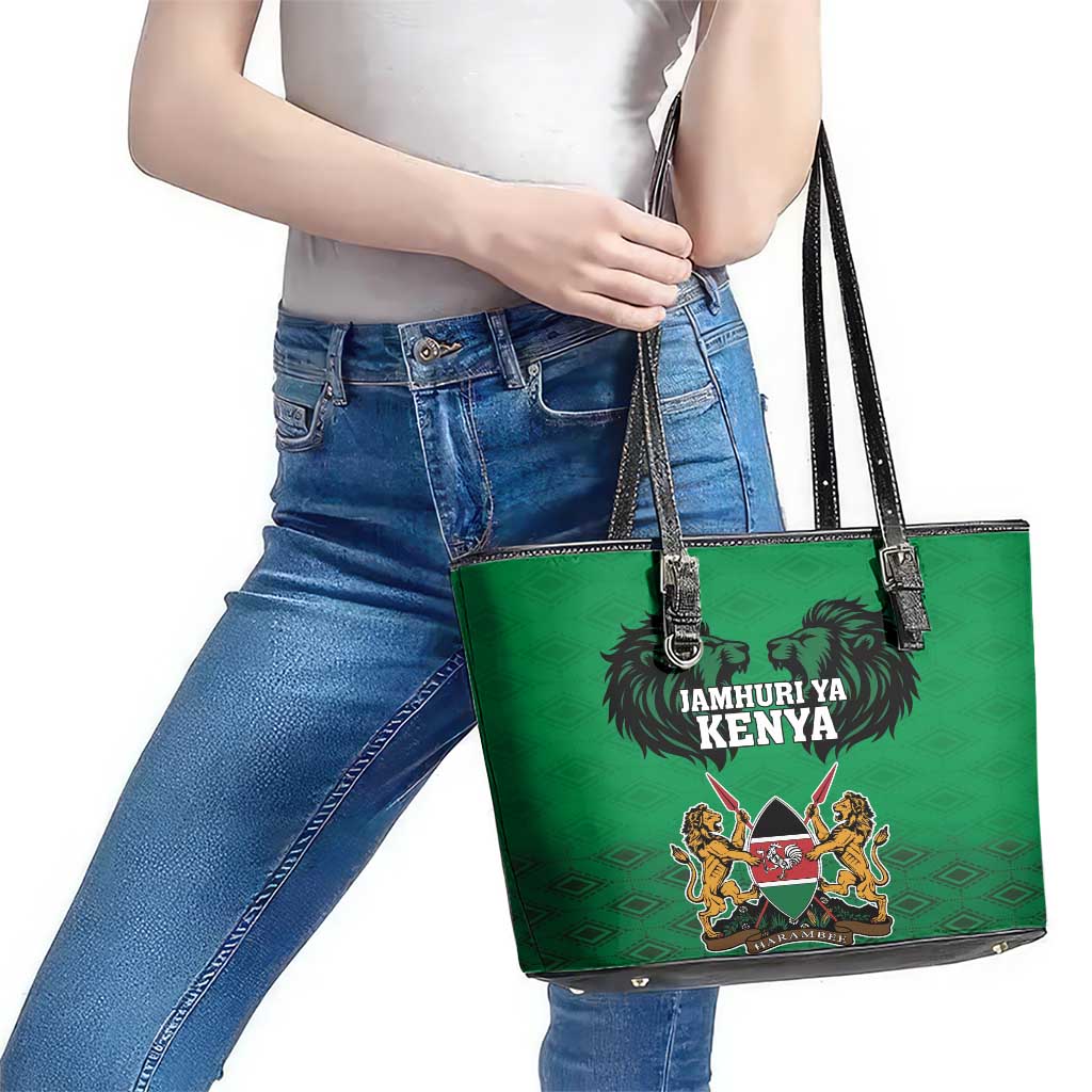 Kenya National Heroes Day Leather Tote Bag Mashujaa With Lion Head And Coat Of Arms - Wonder Print Shop