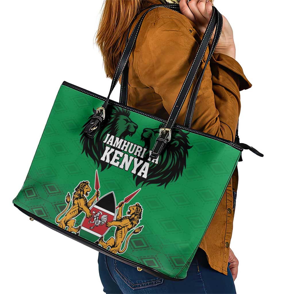 Kenya National Heroes Day Leather Tote Bag Mashujaa With Lion Head And Coat Of Arms - Wonder Print Shop