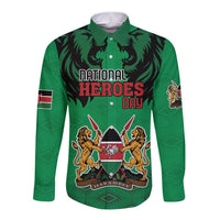 Kenya National Heroes Day Long Sleeve Button Shirt Mashujaa With Lion Head And Coat Of Arms - Wonder Print Shop