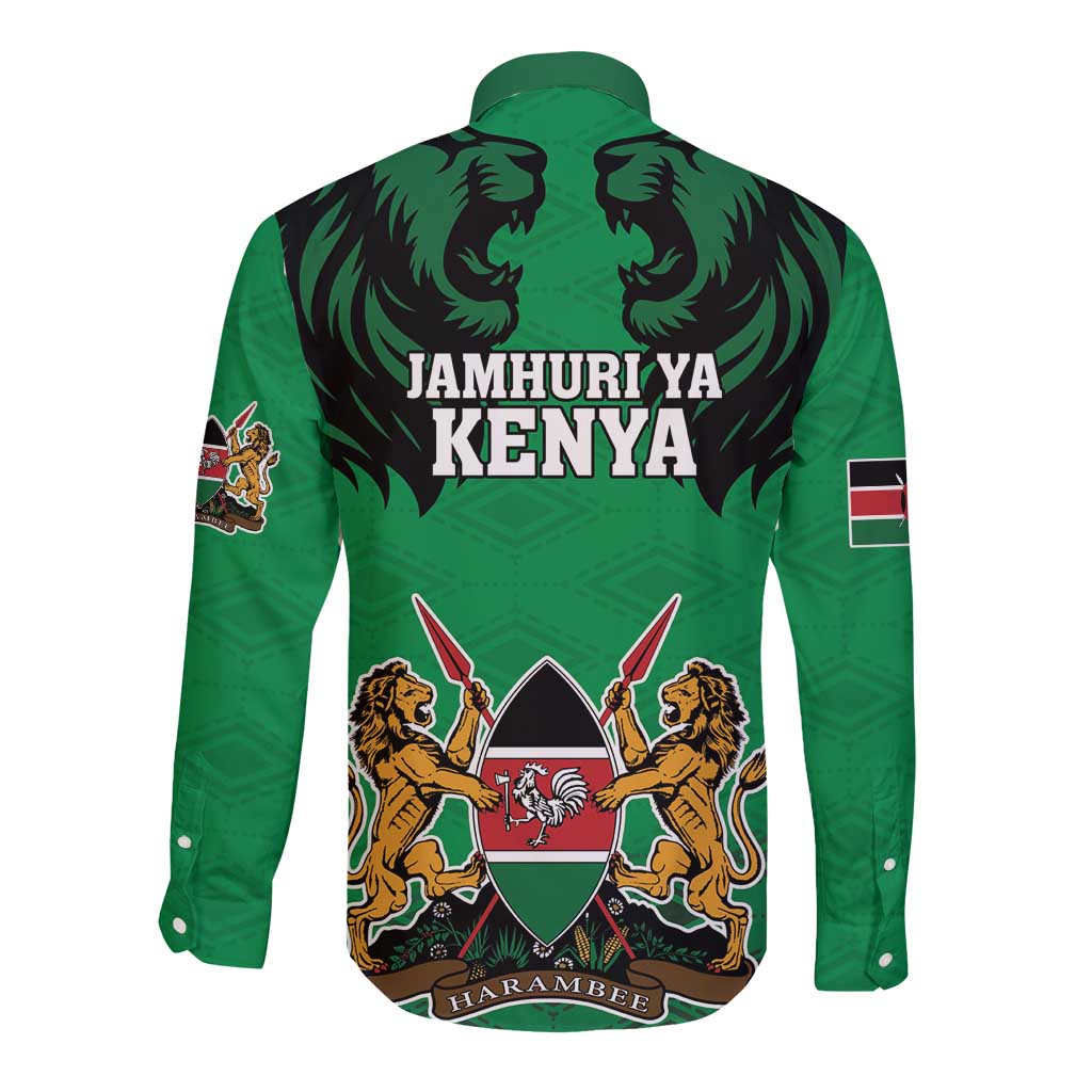 Kenya National Heroes Day Long Sleeve Button Shirt Mashujaa With Lion Head And Coat Of Arms - Wonder Print Shop