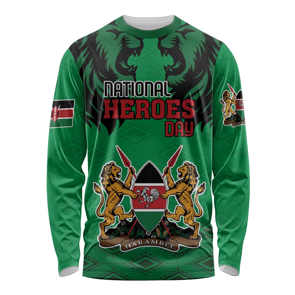 Kenya National Heroes Day Long Sleeve Shirt Mashujaa With Lion Head And Coat Of Arms - Wonder Print Shop