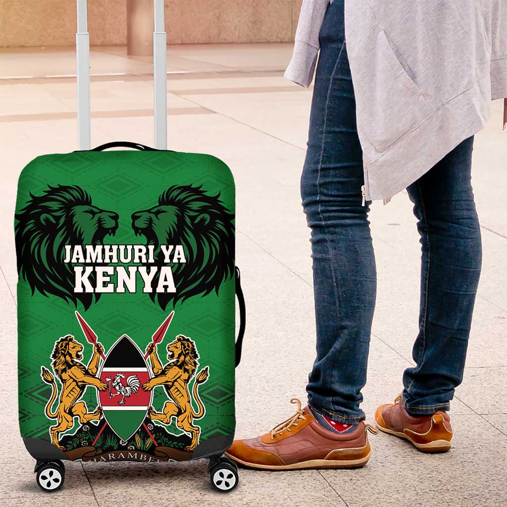 Kenya National Heroes Day Luggage Cover Mashujaa With Lion Head And Coat Of Arms - Wonder Print Shop