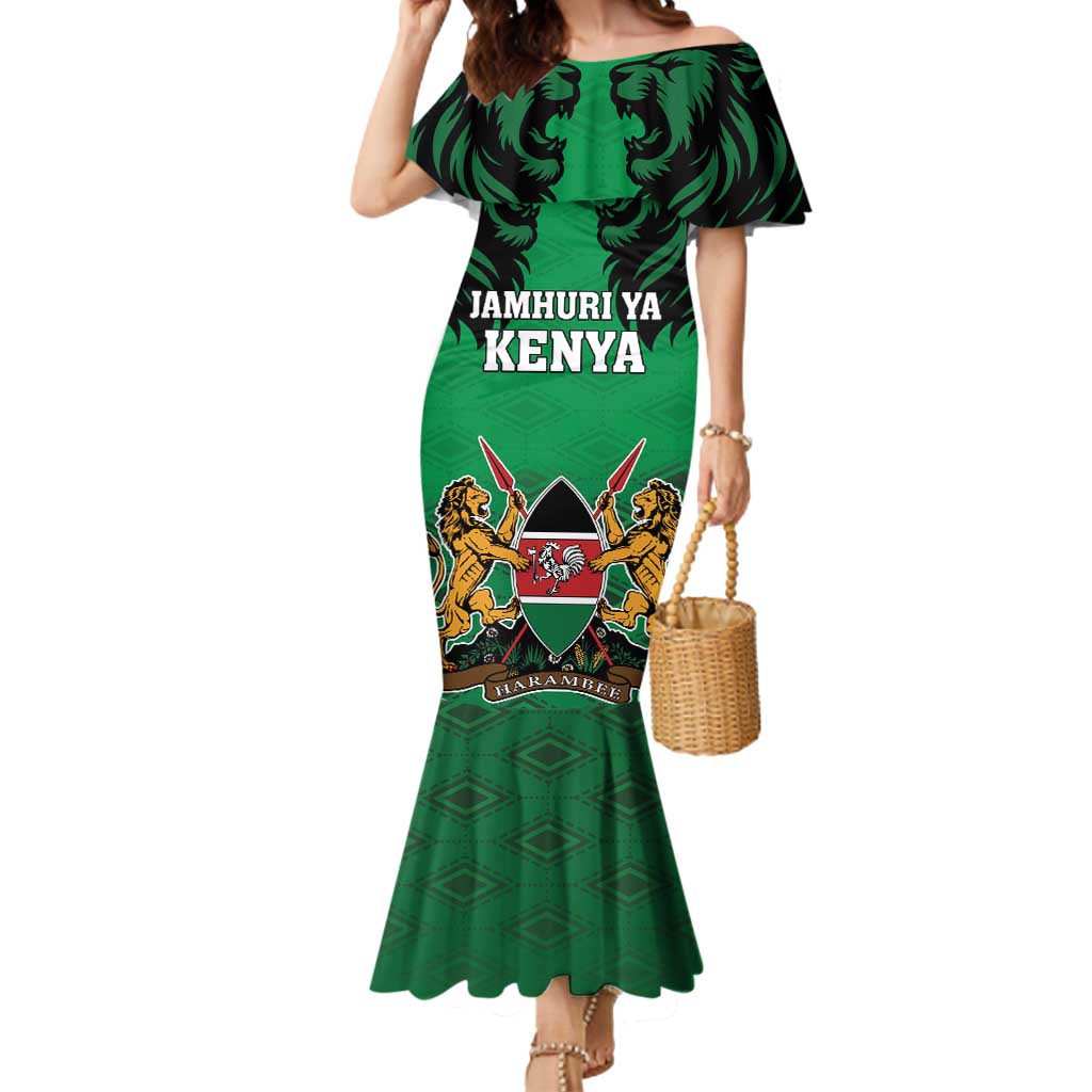 Kenya National Heroes Day Mermaid Dress Mashujaa With Lion Head And Coat Of Arms - Wonder Print Shop