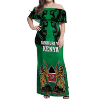 Kenya National Heroes Day Off Shoulder Maxi Dress Mashujaa With Lion Head And Coat Of Arms - Wonder Print Shop