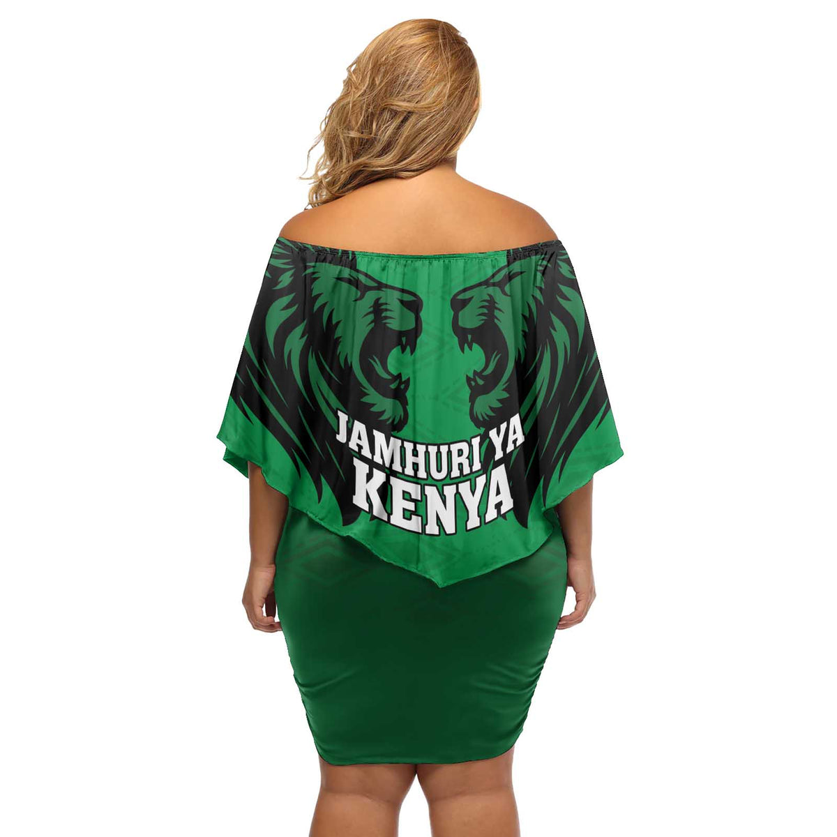 Kenya National Heroes Day Off Shoulder Short Dress Mashujaa With Lion Head And Coat Of Arms - Wonder Print Shop
