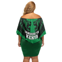 Kenya National Heroes Day Off Shoulder Short Dress Mashujaa With Lion Head And Coat Of Arms - Wonder Print Shop