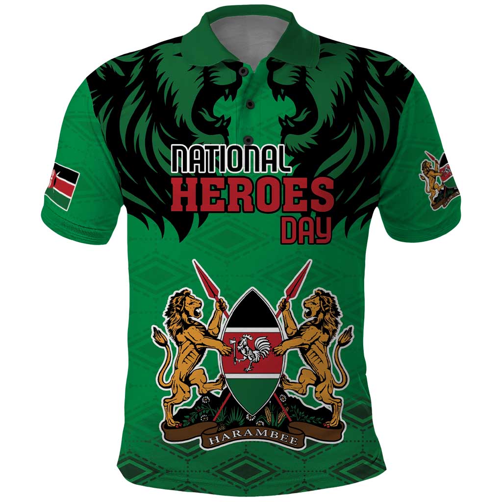 Kenya National Heroes Day Polo Shirt Mashujaa With Lion Head And Coat Of Arms - Wonder Print Shop