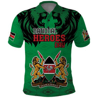 Kenya National Heroes Day Polo Shirt Mashujaa With Lion Head And Coat Of Arms - Wonder Print Shop