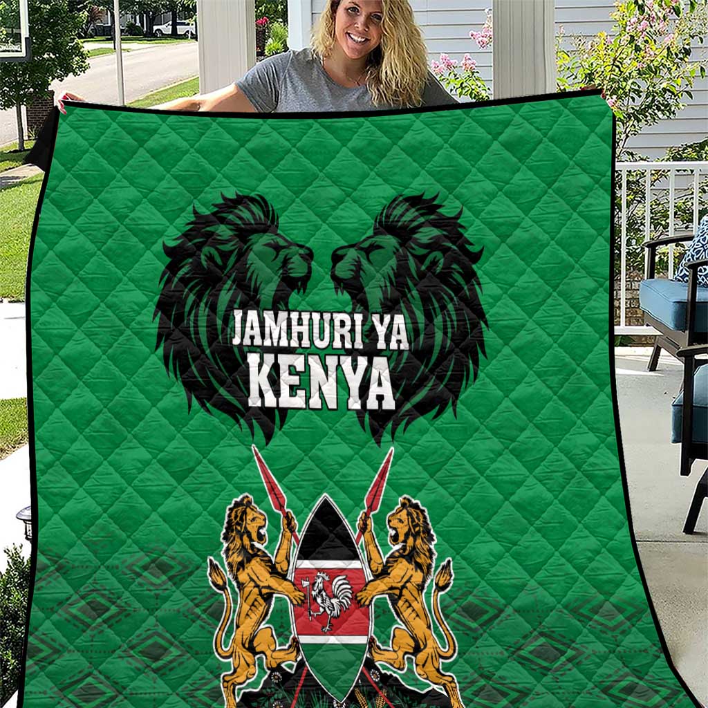 Kenya National Heroes Day Quilt Mashujaa With Lion Head And Coat Of Arms - Wonder Print Shop