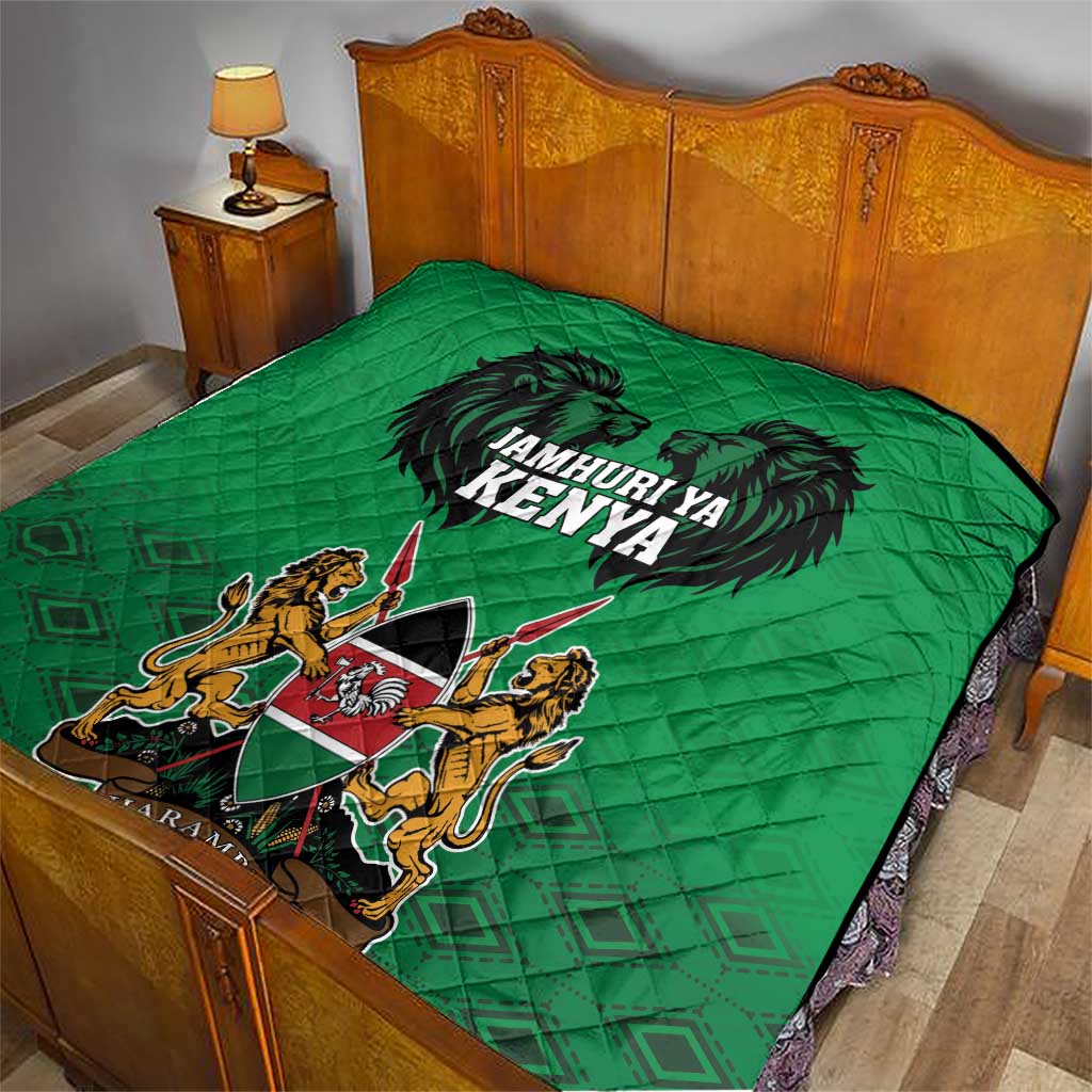 Kenya National Heroes Day Quilt Mashujaa With Lion Head And Coat Of Arms - Wonder Print Shop