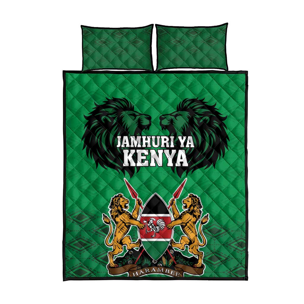 Kenya National Heroes Day Quilt Bed Set Mashujaa With Lion Head And Coat Of Arms - Wonder Print Shop