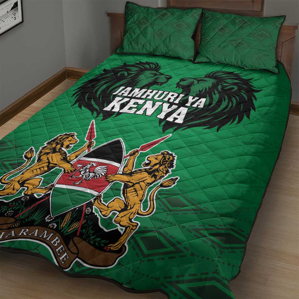 Kenya National Heroes Day Quilt Bed Set Mashujaa With Lion Head And Coat Of Arms - Wonder Print Shop