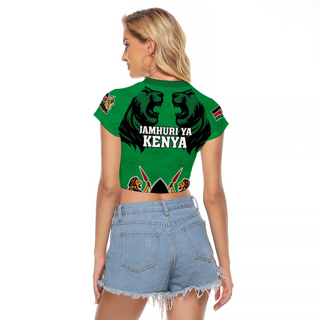 Kenya National Heroes Day Raglan Cropped T Shirt Mashujaa With Lion Head And Coat Of Arms - Wonder Print Shop
