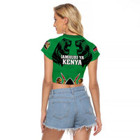 Kenya National Heroes Day Raglan Cropped T Shirt Mashujaa With Lion Head And Coat Of Arms - Wonder Print Shop